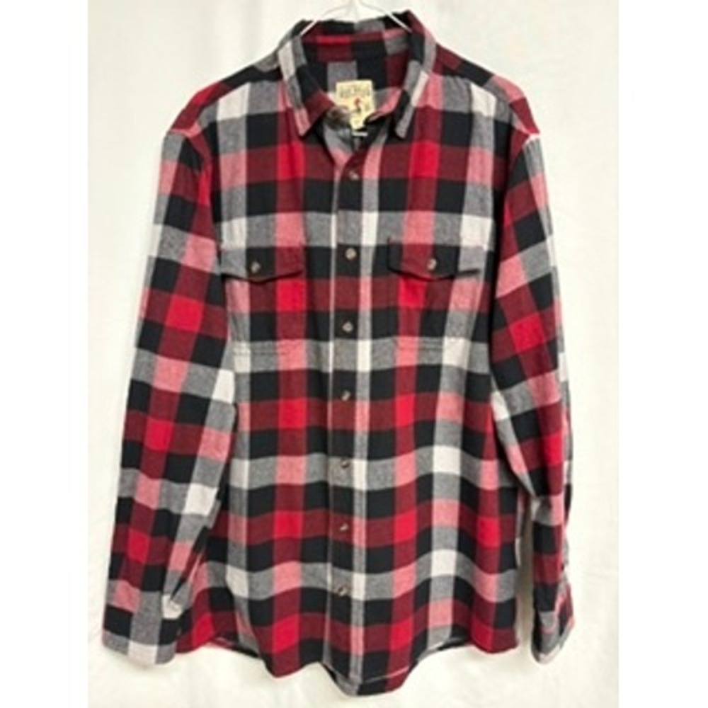 RedHead Mens Large Tall Red Black Plaid Flannel Button Down Shirt Cotton
